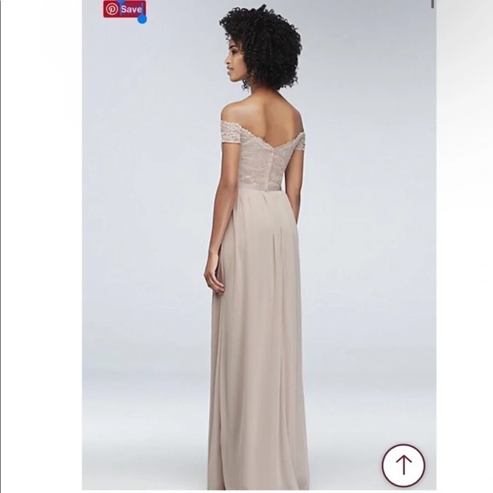 David’s Bridal Off the Shoulder Lace & Mesh Maxi The Beloved Dress